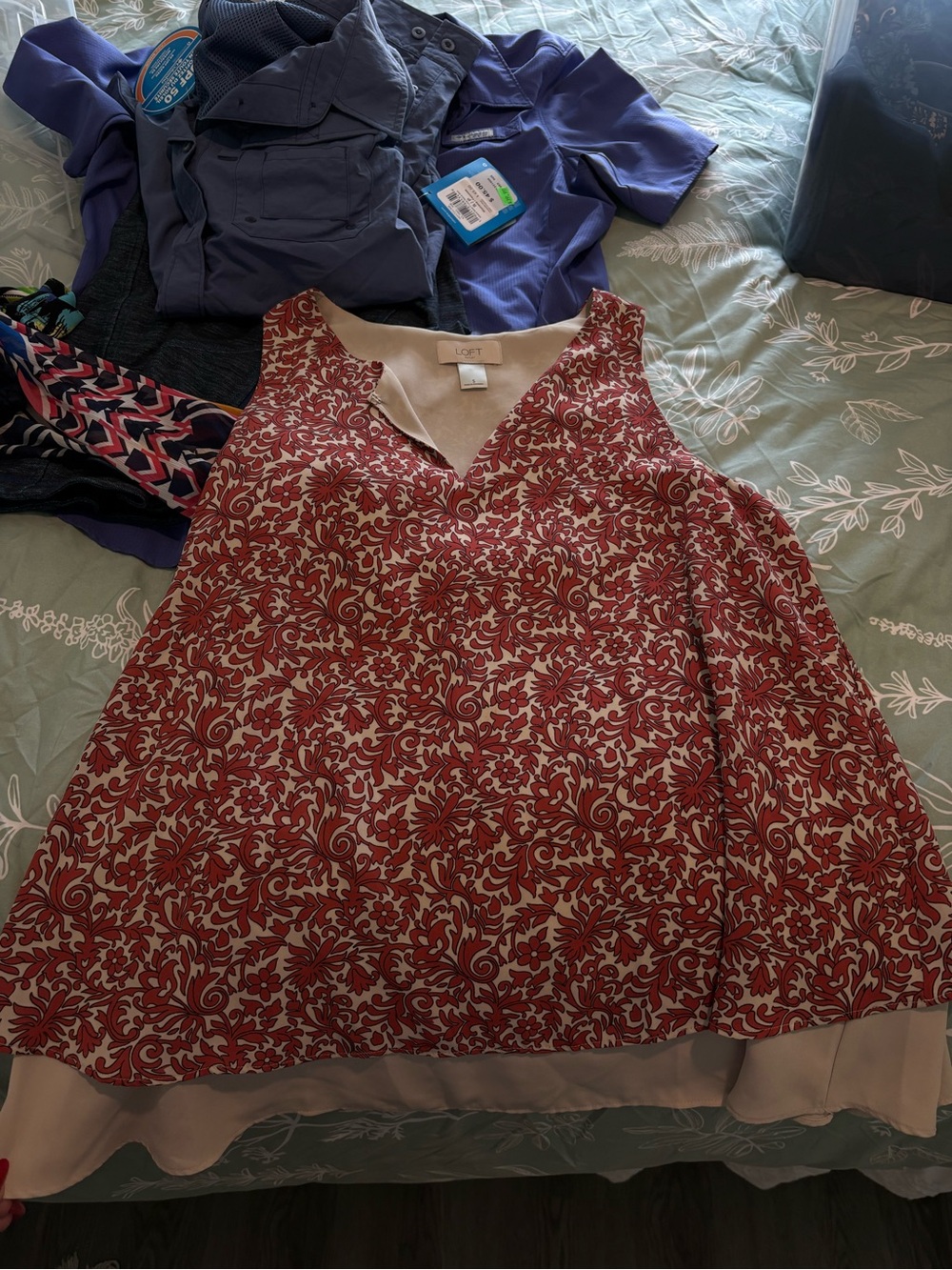 LOFT Red and Cream Floral Layered V-Neck Camisole